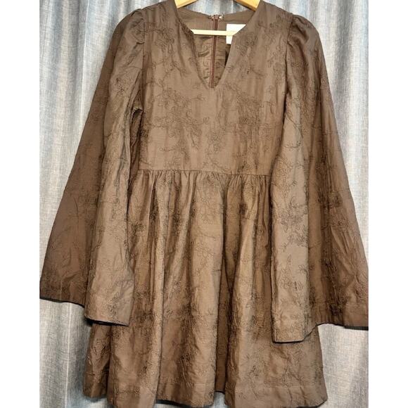 Tuckernuck Hyacinth House Women's Brown Textured Becca Bell-Sleeved Dress Small - Picture 14 of 15